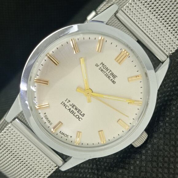 Vintage 1975 Montine Of Switzerland Manual Mens Silver Watch W/Metal Strap - Picture 1 of 8
